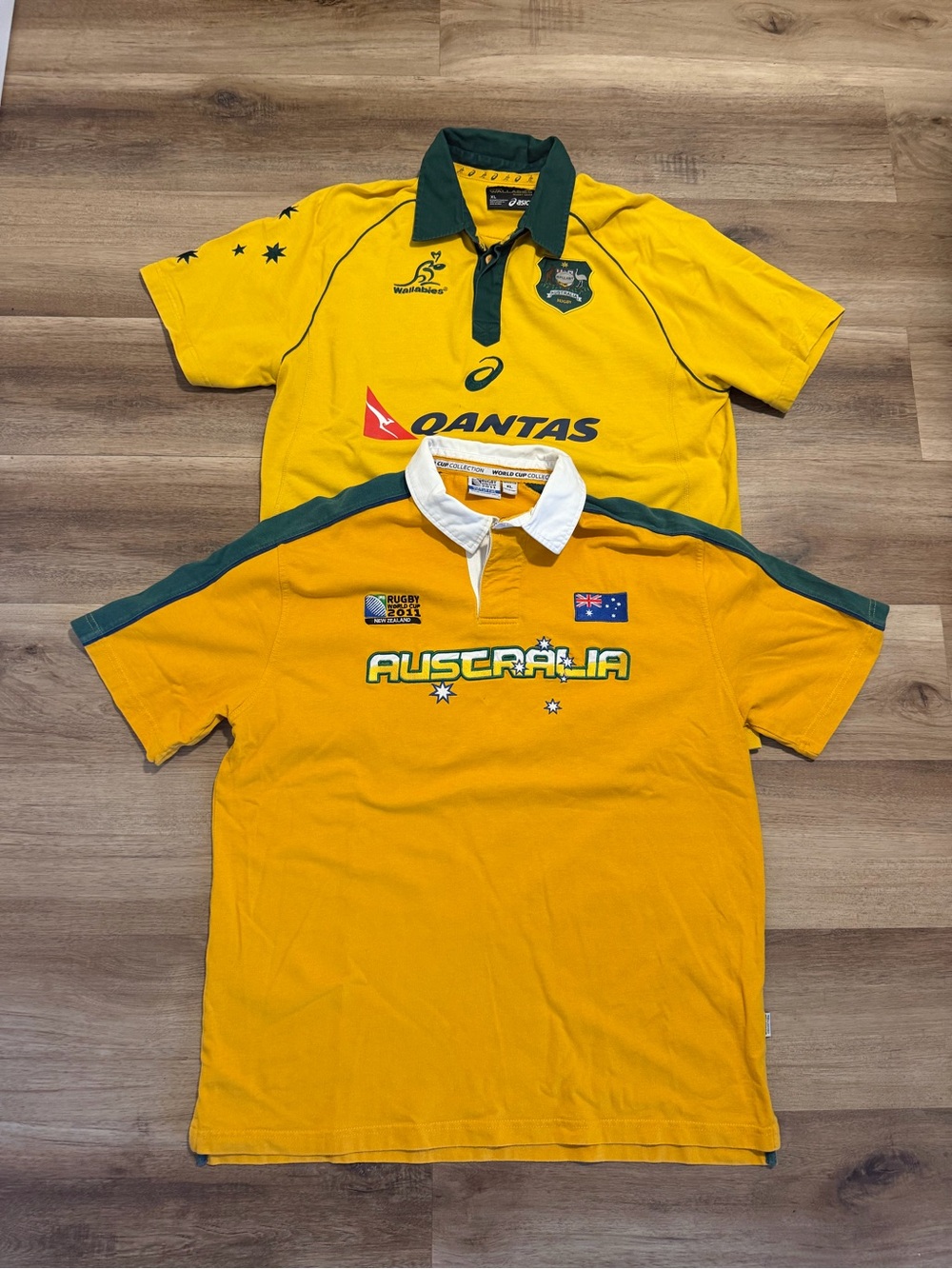 2X Australia Wallabies Jersey Mens XL Yellow Rugby Union Shirt World Cup Asics
